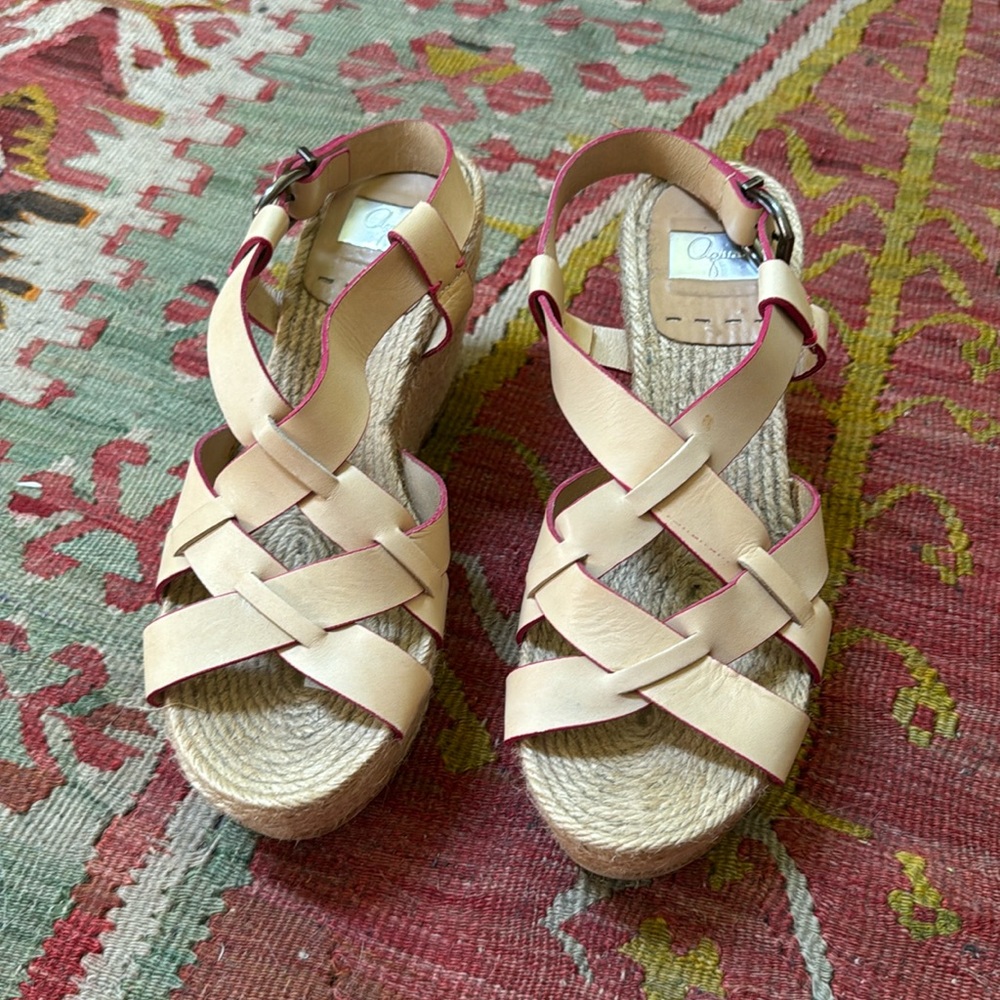 Platform Espadrilles Natural with Pink Trim